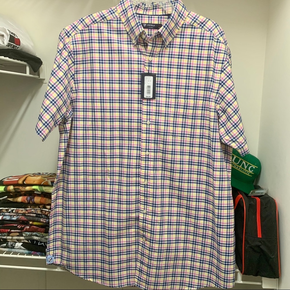 Mens Daniel Cremieux Shirt Plaid Short Sleeve Yellow Navy Pink Button Down XLT